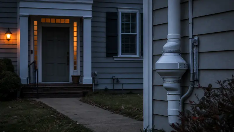 Closed front door and shut windows of a home during a radon test