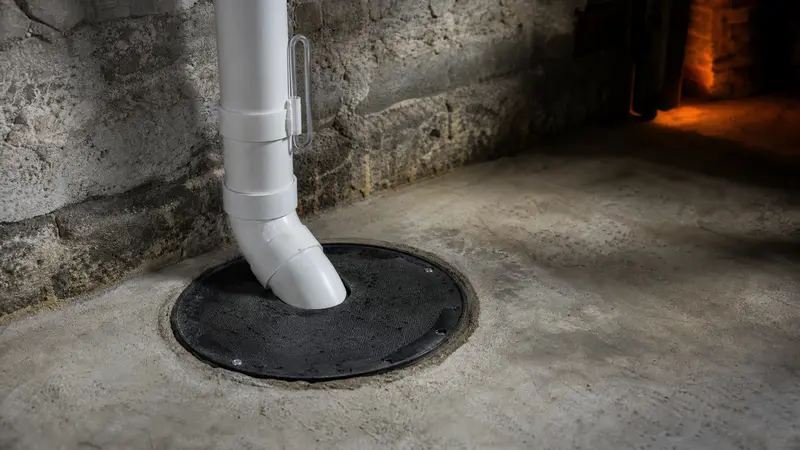 Drain tile entering a sump pit beneath a sealed cover