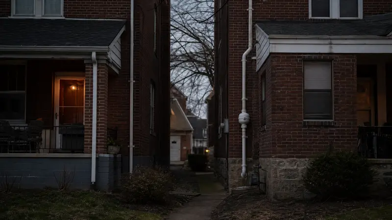 Two neighboring brick twin homes side by side in York