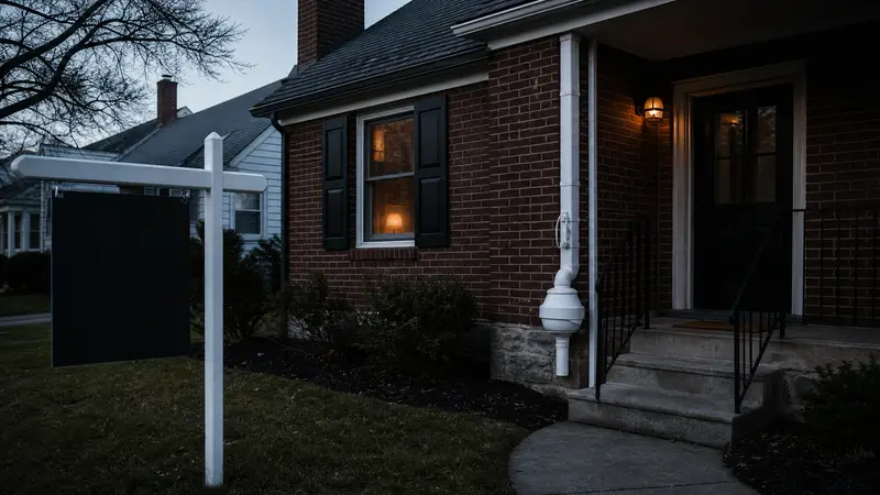 York home exterior with a sale sign in the yard