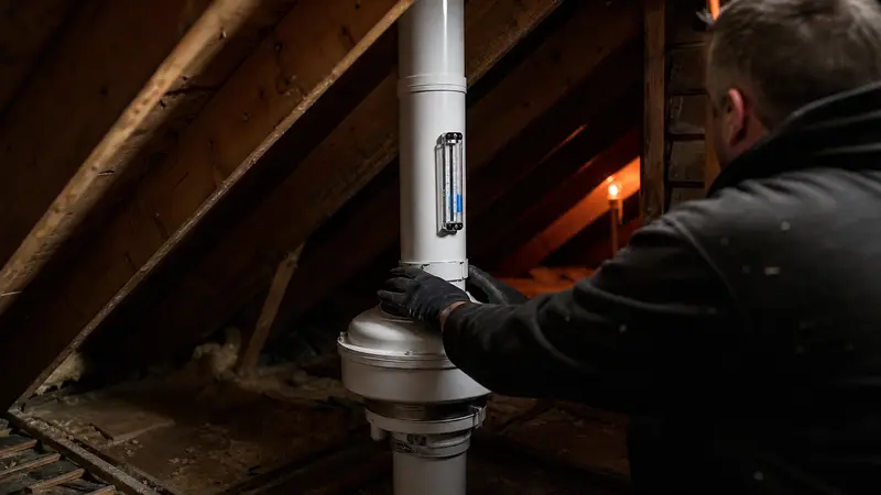 Passive radon pipe in an attic with a new fan being added