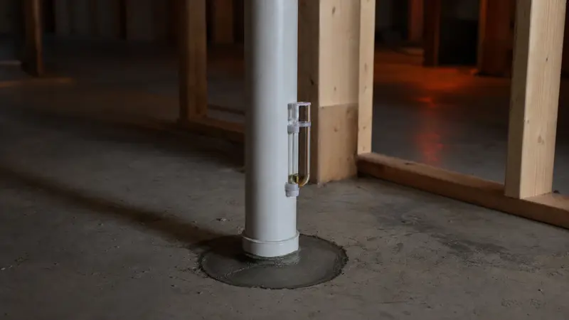 Radon pipe stub in the slab of a new house