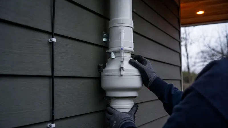 Fan swap in progress on an exterior pipe