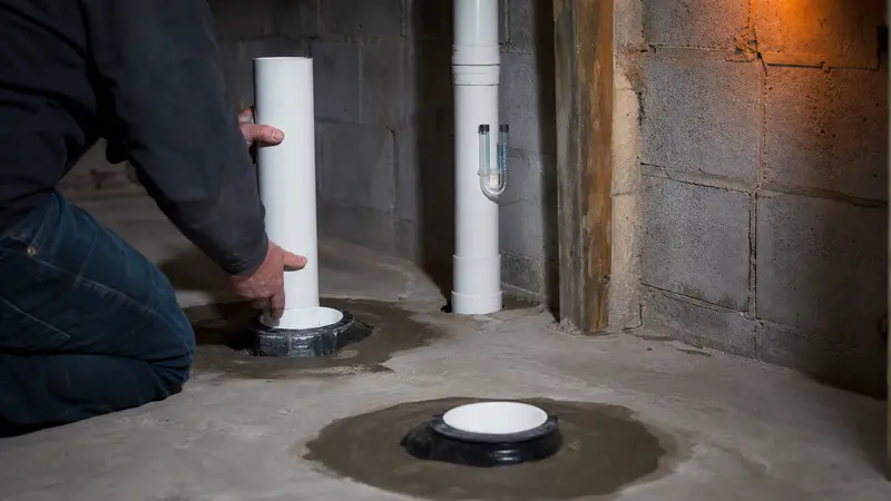 Second suction point being added to a basement floor