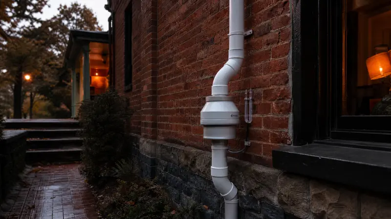 Historic brick home in York with a discreet painted radon pipe
