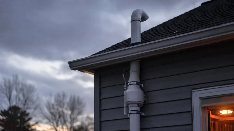 Exhaust end of a radon pipe above the roof edge
