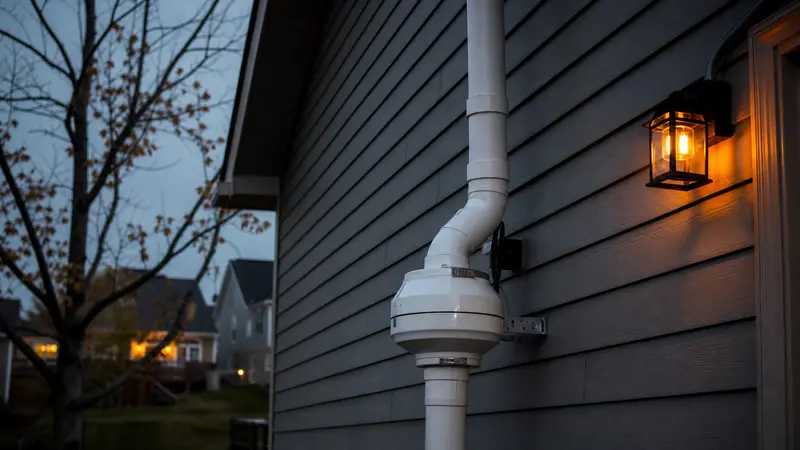 Passive radon pipe running from basement to roof in a new home