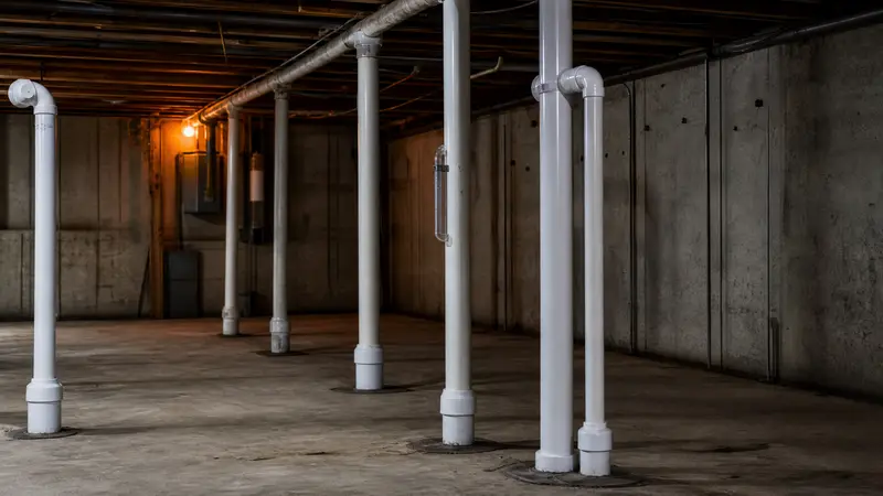 Multiple radon suction points in a commercial basement slab