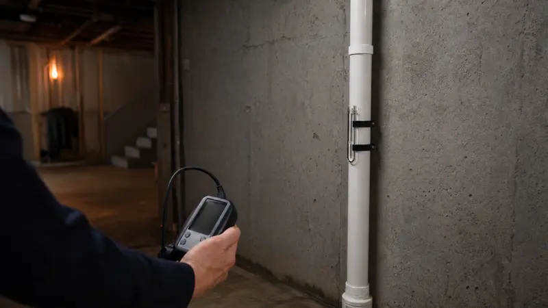 Clearance test monitor running in a basement before a home closing
