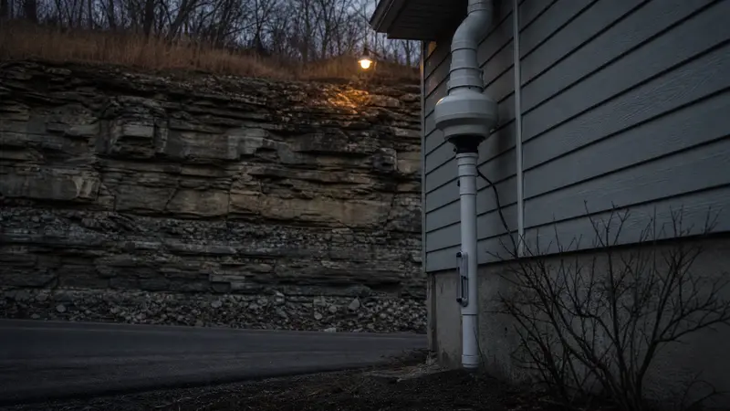 Layered limestone and shale rock outcrop by a York County road cut